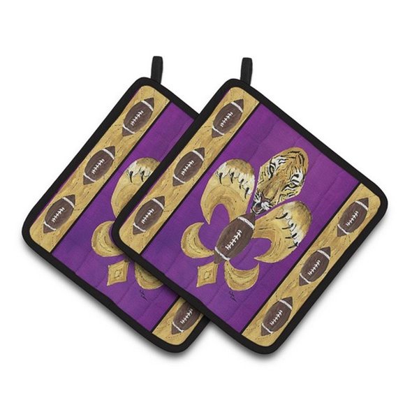 Carolines Treasures Tiger Football Fleur De Lis Pair of Pot Holders, 7.5 x 3 x 7.5 in. 8205PTHD